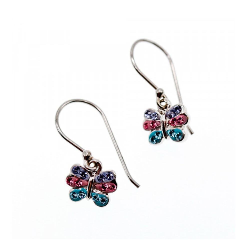 925 Sterling Silver CZ & Enamel "Butterfly" Earrings